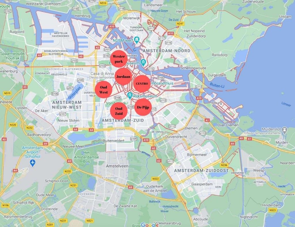 Dove dormire ad Amsterdam mappa dei quartieri