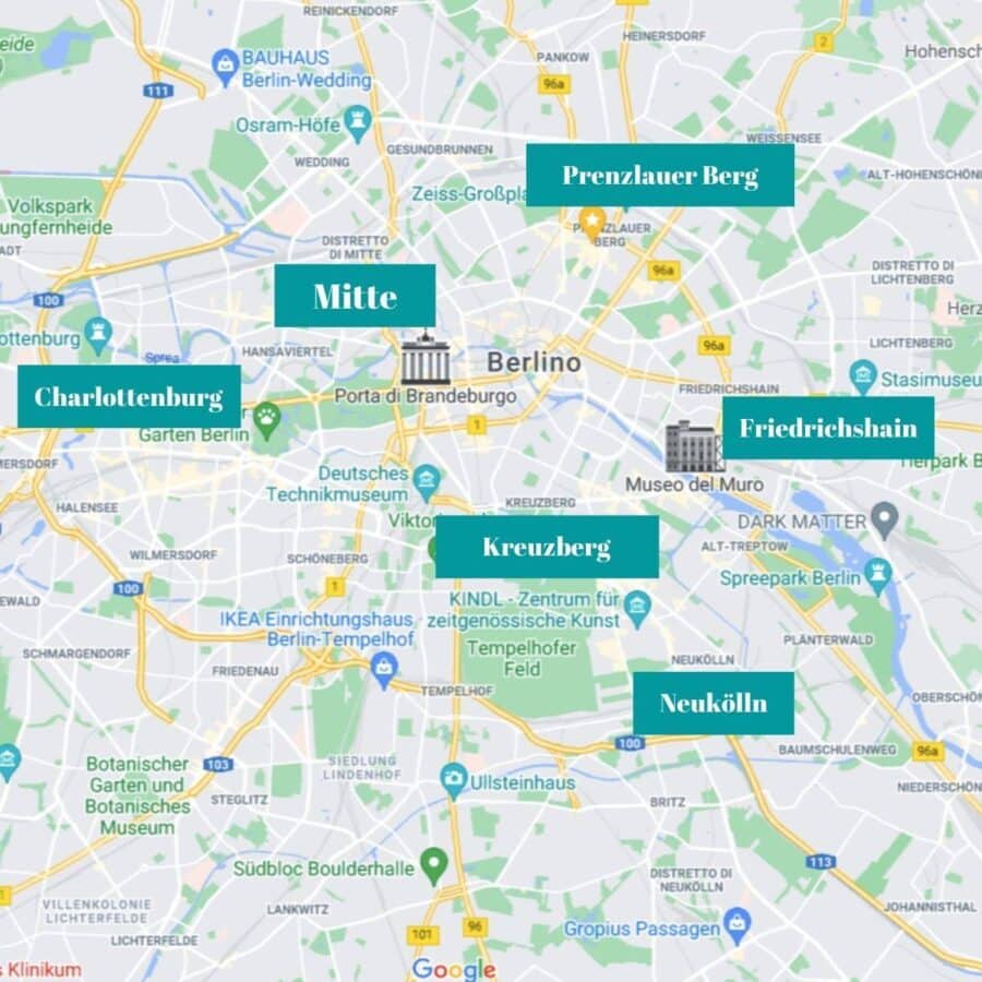 Mappa dei quartieri dove alloggiare a Berlino