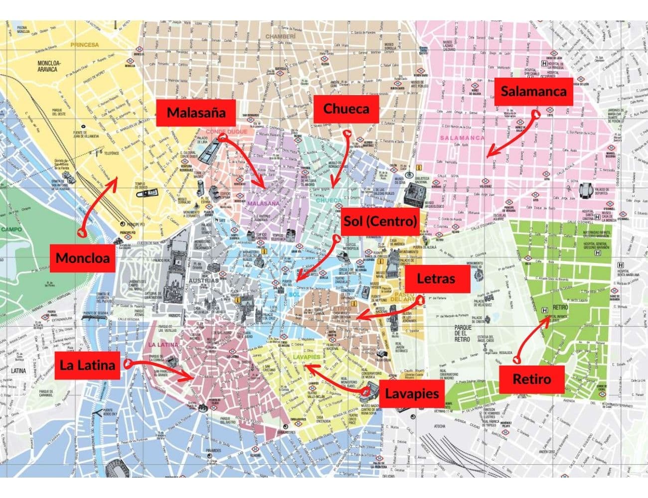 Dove dormire a Madrid mappa dei quartieri