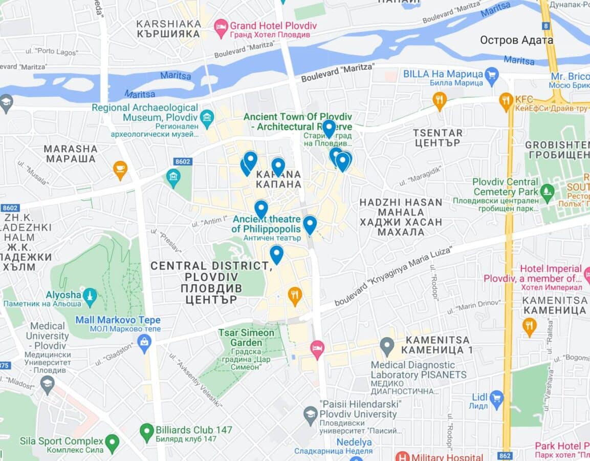 Mappa dei posti da vedere a Plovdiv