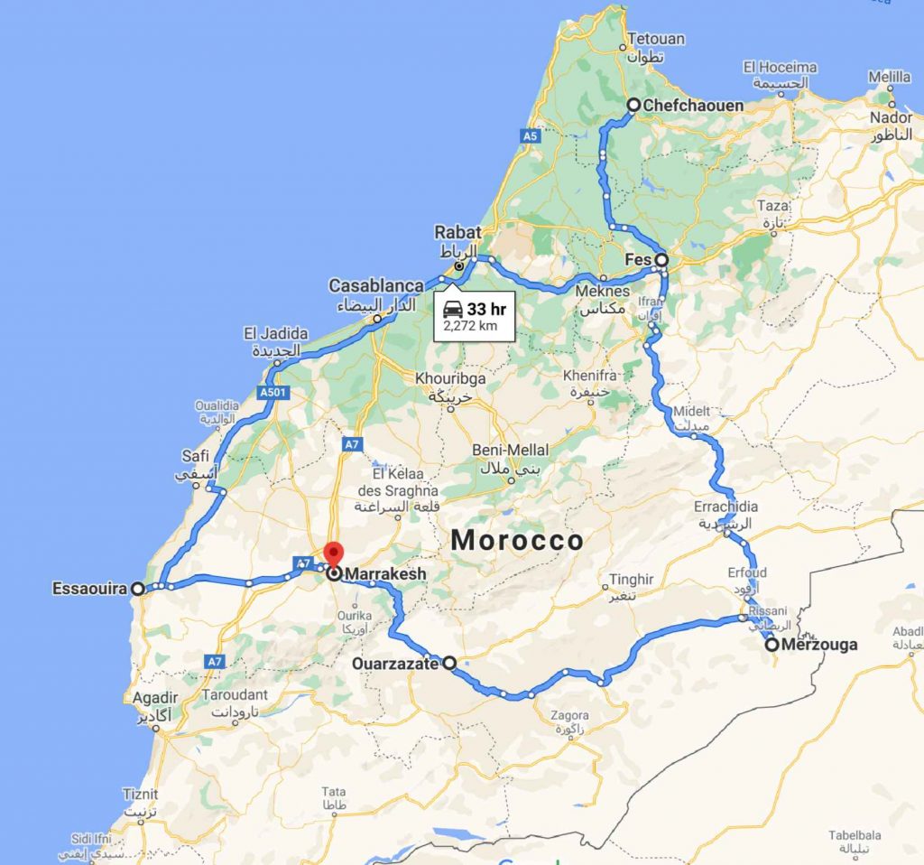 Cosa vedere in Marocco mappa di viaggio