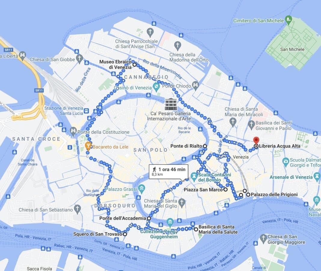 Mappa itinerario cosa vedere a Venezia in 1 giorno