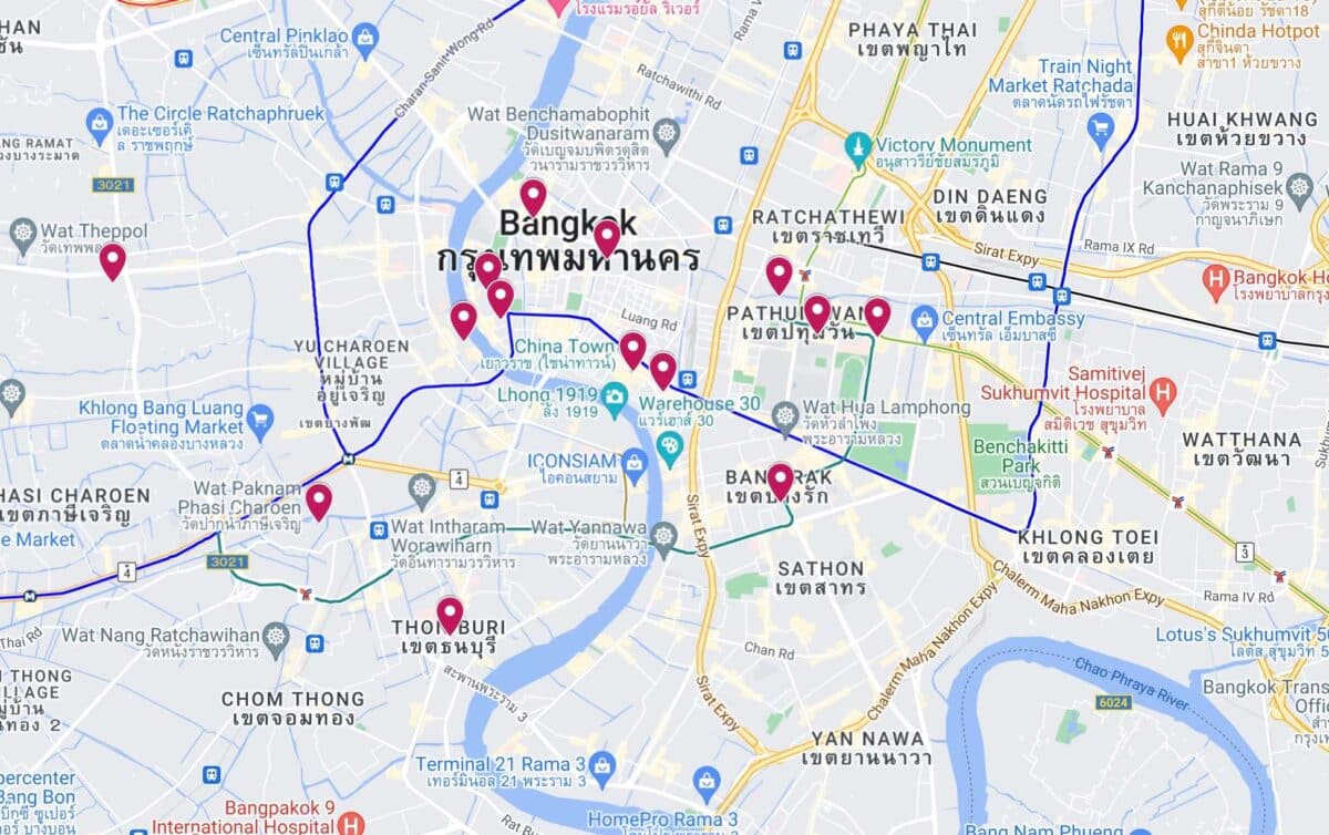 Cosa vedere a Bangkok mappa