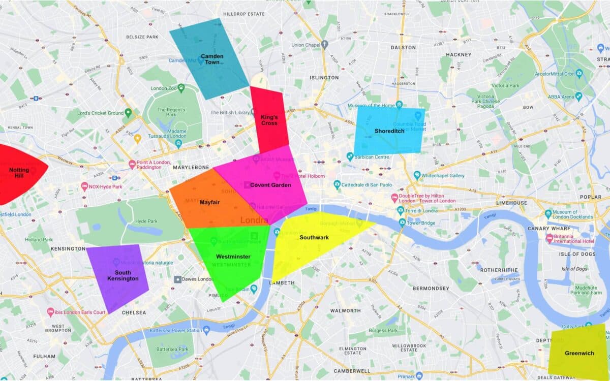 Mappa quartieri di Londra dove dormire