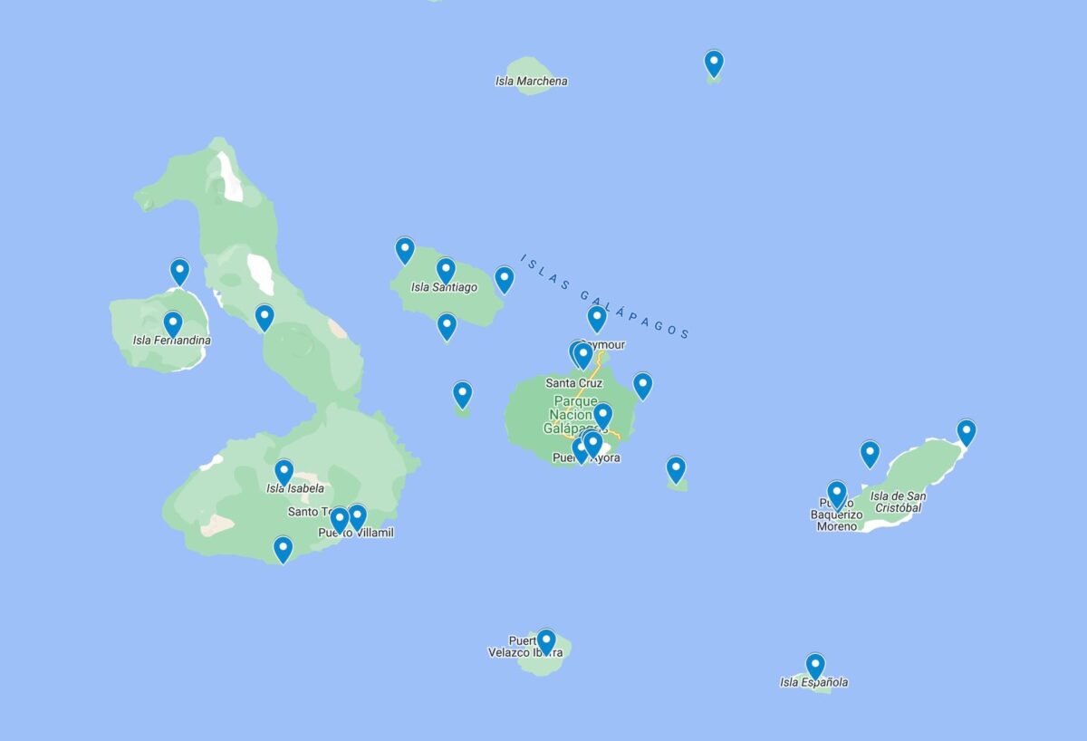Cosa vedere alle isole Galapagos mappa dei luoghi principali di visita