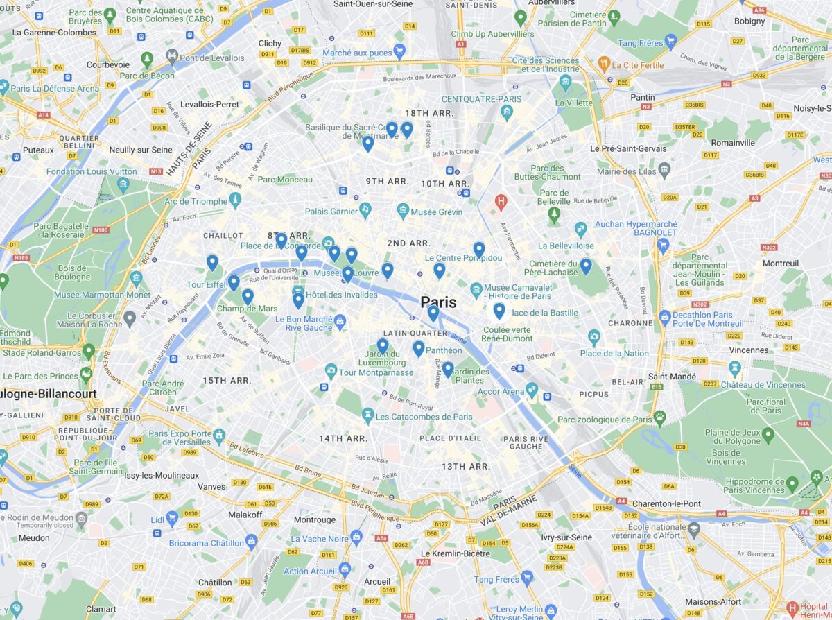 Mappa dei posti da vedere a Parigi